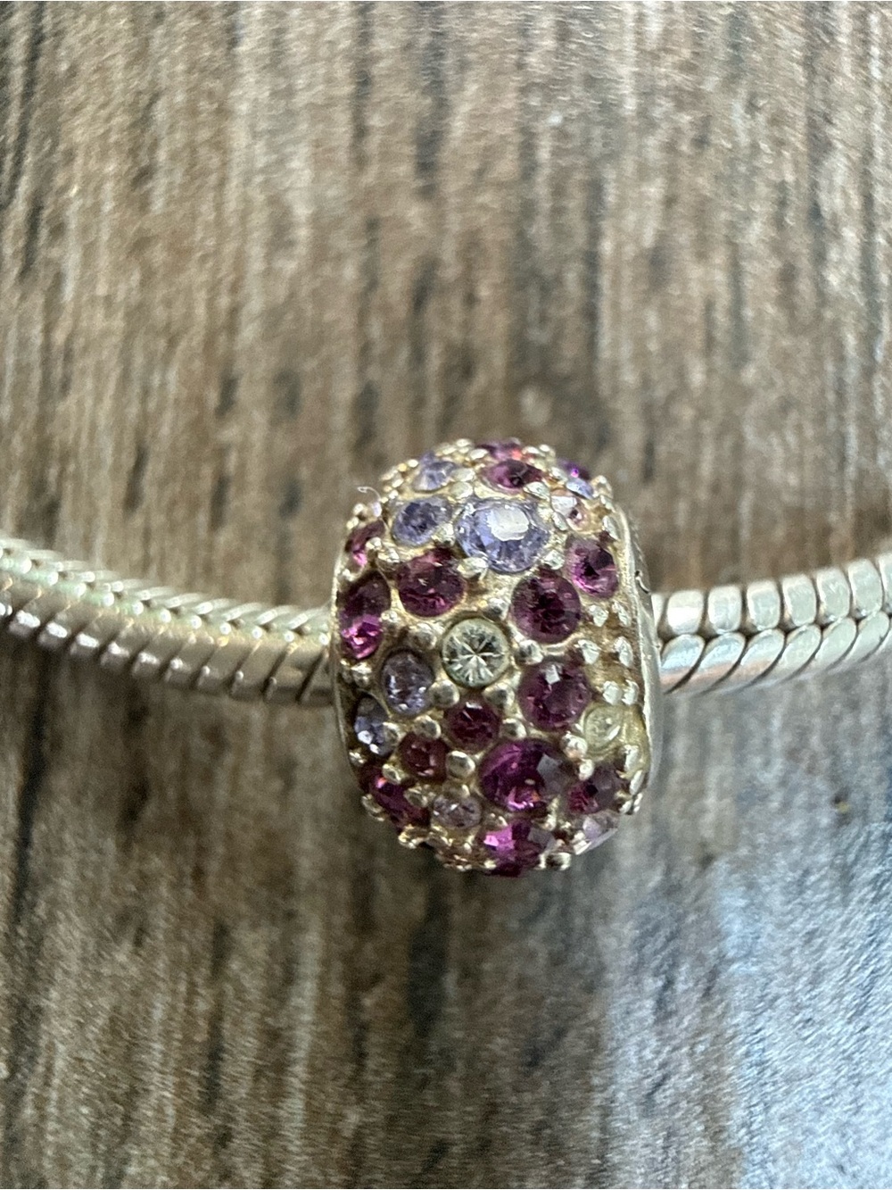 Chamilia 925 Sterling Silver Bead Charm Pavé with Purple Clear Crystals